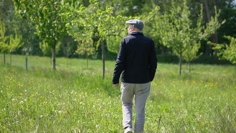 Slowmo Elderly Caucasian Man in Nature Stock Footage 113273464