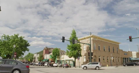 Slowmo of intersection in downtown Castle Rock, Colorado on sunny summer day Stock Footage 204050232