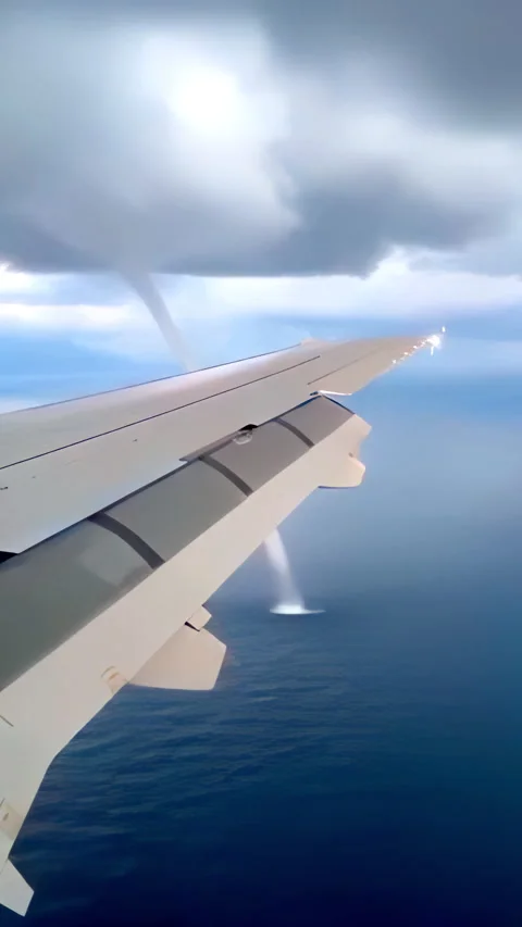 Slowmo vertical video: massive waterspout swirling in stormy ocean from above Stock Footage 306059567