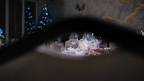 Slowmo video of  table decoration. Close-up of glasses of wine and champagne Stock Footage 231236616