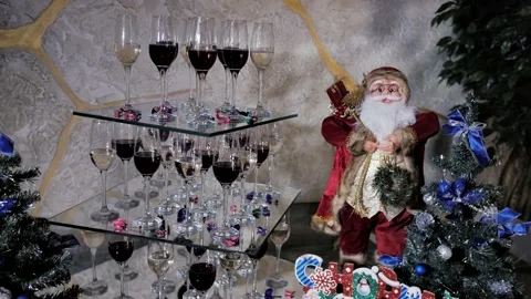 Slowmo video of  table decoration. Close-up of glasses of wine and champagne Stock Footage 231236633