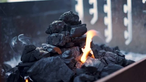 Slowmotion BBQ Fire Burning Stock Footage 128158895