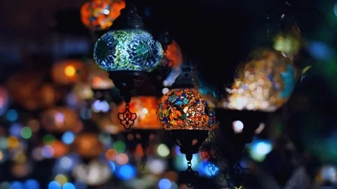Slowmotion. Camera moving from left to right throught traditional turkish lamps Stock Footage 105395479