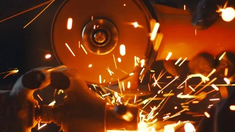 Slowmotion. Close up of a portable circular saw - the work process Stock Footage 73016286