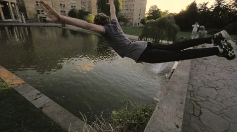 Slowmotion Dive Flip to roll Stock Footage 58005987