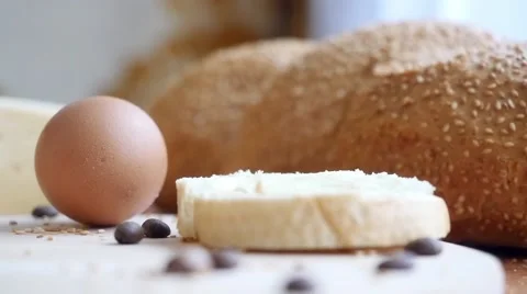 Slowmotion. Healthy breakfast on the table close up with cup of coffee Stock Footage 49956943