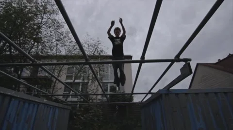 Slowmotion Jumping on Rails Stock Footage 58006544