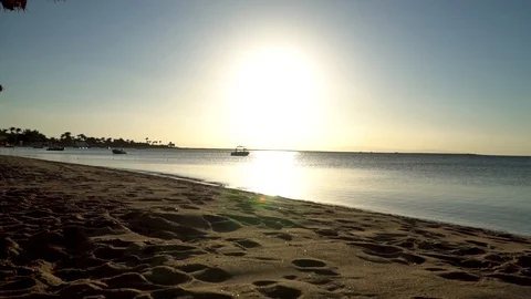 Slowmotion of a man running on a sandy beach at sunset Stock Footage 100222269