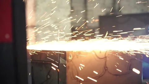 Slowmotion. Medium shot.Sparks from the grinder. Stock Footage 196879460