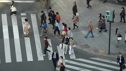 Slowmotion of people waiting at intersection for the traffic signal to change. Stock Footage 308879638