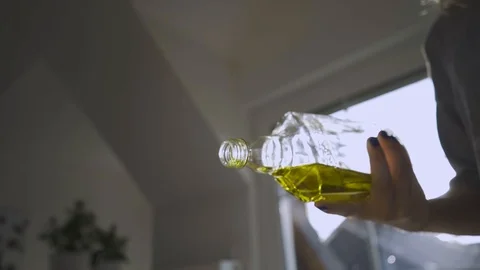 Slowmotion Salad Adding Olive Oil Stock Footage 113235656