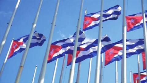 Slowmotion shot of Cuban Flags pan in La Havana Cuba Stock Footage 77458015