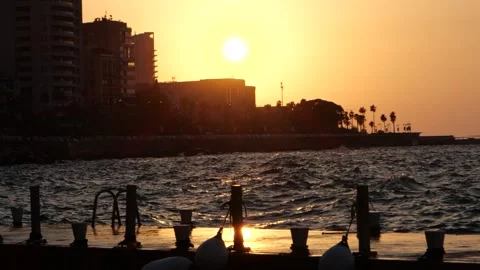 Slowmotion shot, Sunset over Beirut, Lebanon Full HD Video stock 162904243