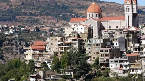 Slowmotion shot, Town before the Cedar forest , Lebanon Full HD Stock Footage 162904342
