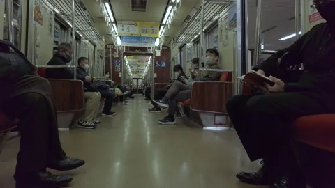 Slowmotion view inside commuter JR train while door opened at platform stat.. Stock Footage 223186840
