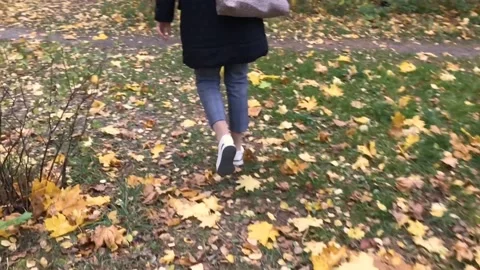 Slowmotion walk in leavs 스톡 동영상 141374929