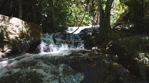 Slowmotion water, waterfall in shadow shot with 180 fps Video stock 85627271