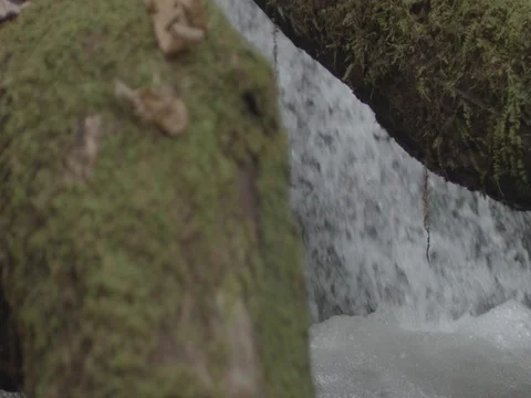 Slowmotion waterfall with logs in fall time Stock Footage 81141582