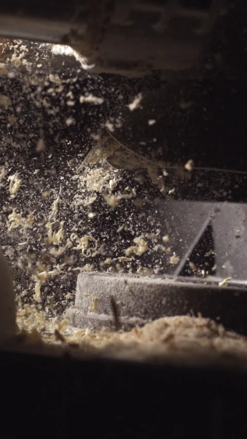 Slowmotion  Woodwork: Vertical 4K Circular Saw Clip Stock Footage 269333482