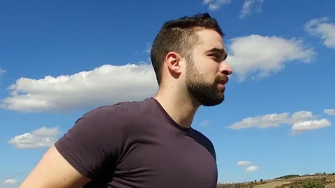 Slowmotion Young Man Running Runaway Road Side Stock Footage 105040223