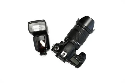 SLR camera with flash  Stock-Fotos