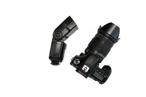 SLR camera with flash  Stock-Fotos