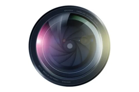 Slr camera lens front view. lens illustration isolated on white. 스톡 일러스트