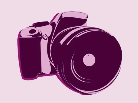 SLR camera, logo in pink tones on a light background Stock Illustration