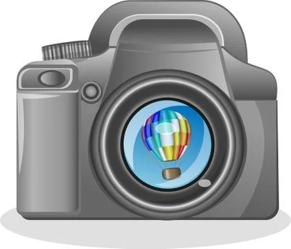 SLR camera on a white background with the reflection of the Stock Illustration