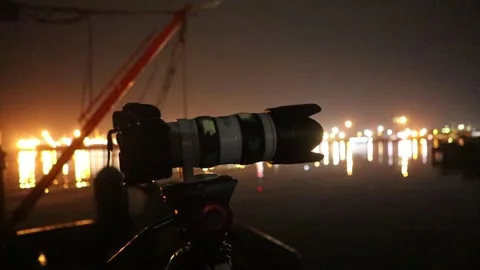 SLR Still Camera on a trypod Stock Footage 301211593