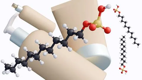 SLS 3D Render: Linking Molecular Structure to Personal Care Applications. Illustrazione stock