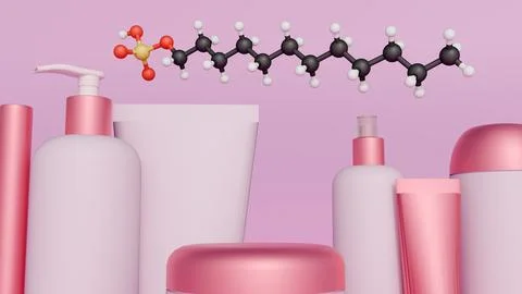 SLS 3D Render: Linking Molecular Structure to Personal Care Applications. 스톡 일러스트