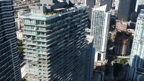 SLS Brickell Building Reflections by Drone 4k Stock Footage 127206077
