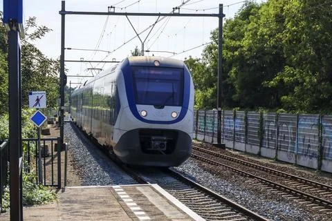 SLT sprinter NS train for local passengers at Nieuwerkerk aan den IJssel St.. Stock Photos