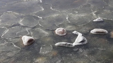 Sludge of ice on the water. Stockbeeldmateriaal 87915936