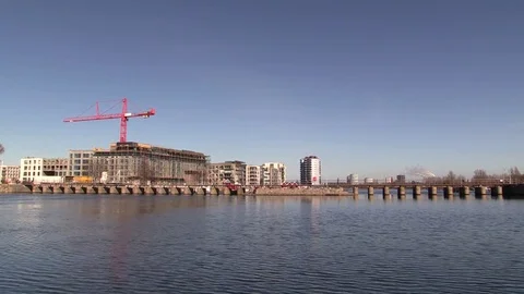 The sluice gates and weir system in the South Harbour of Copenhagen Stock-Footage 83761902