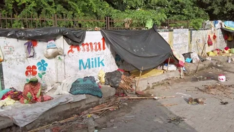 Slum area in Haridwar. Stock Footage 163356776