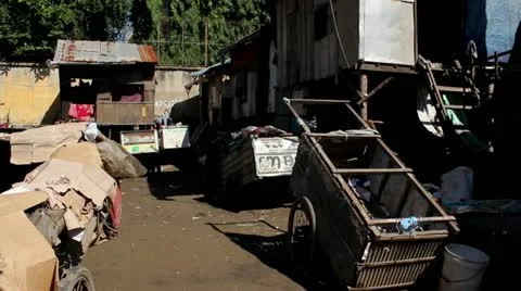 Slum with Carts Stock Footage 12358759