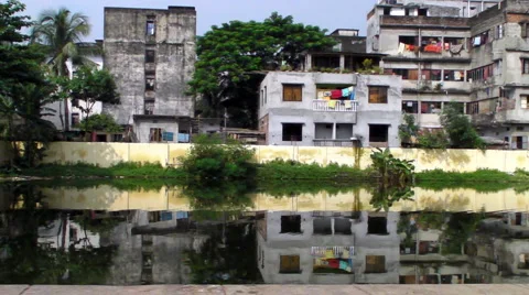 Slum Pool Reflection Stock-Footage 5349870