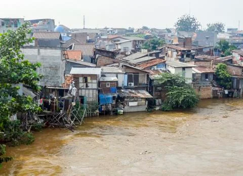 Slum scenery near Jakarta in Java Photos
