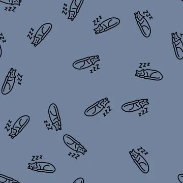 Slumbering cat sleep night vector seamless pattern Stock Illustration