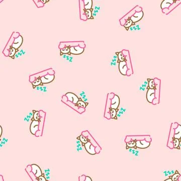 Slumbering cat sleep night vector seamless pattern Stock Illustration