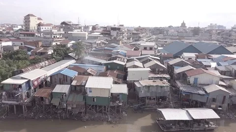 Slums on the Mekong river Stock Footage 84505909