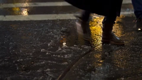Slush on the street at night Stock Footage 116744734