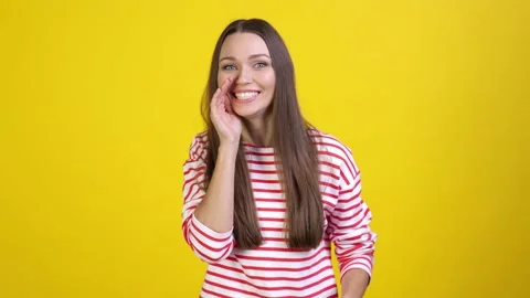 Sly lady share novelty point empty space isolated vibrant color background Stock Footage 169854968