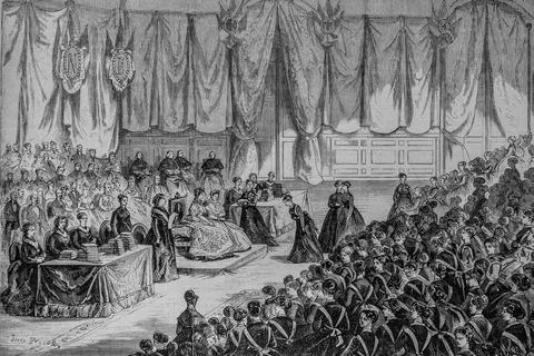 S.m. the empress presides over the distribution of prizes at the imperial ins Stock Illustration