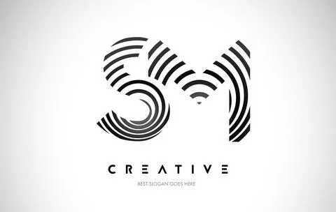SM Lines Warp Logo Design. Letter Icon Made with Black Circular Lines. Stock Illustration