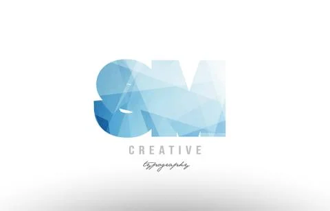 Sm s m blue polygonal alphabet letter logo icon combination Stock Illustration