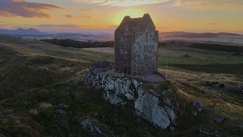 SMAILHOLM TOWER SUNSET, SCOTTISH BORDERS Stock Footage 248972386