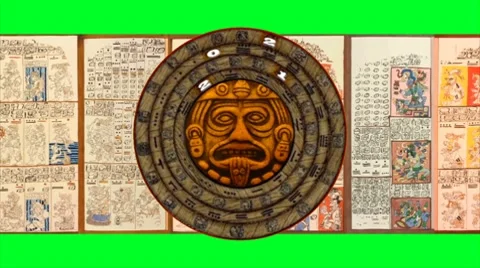 Small 2012 Rotating Mayan Doomsday Calendar+Dresden Codex-Green Screen Stock Footage 7136338